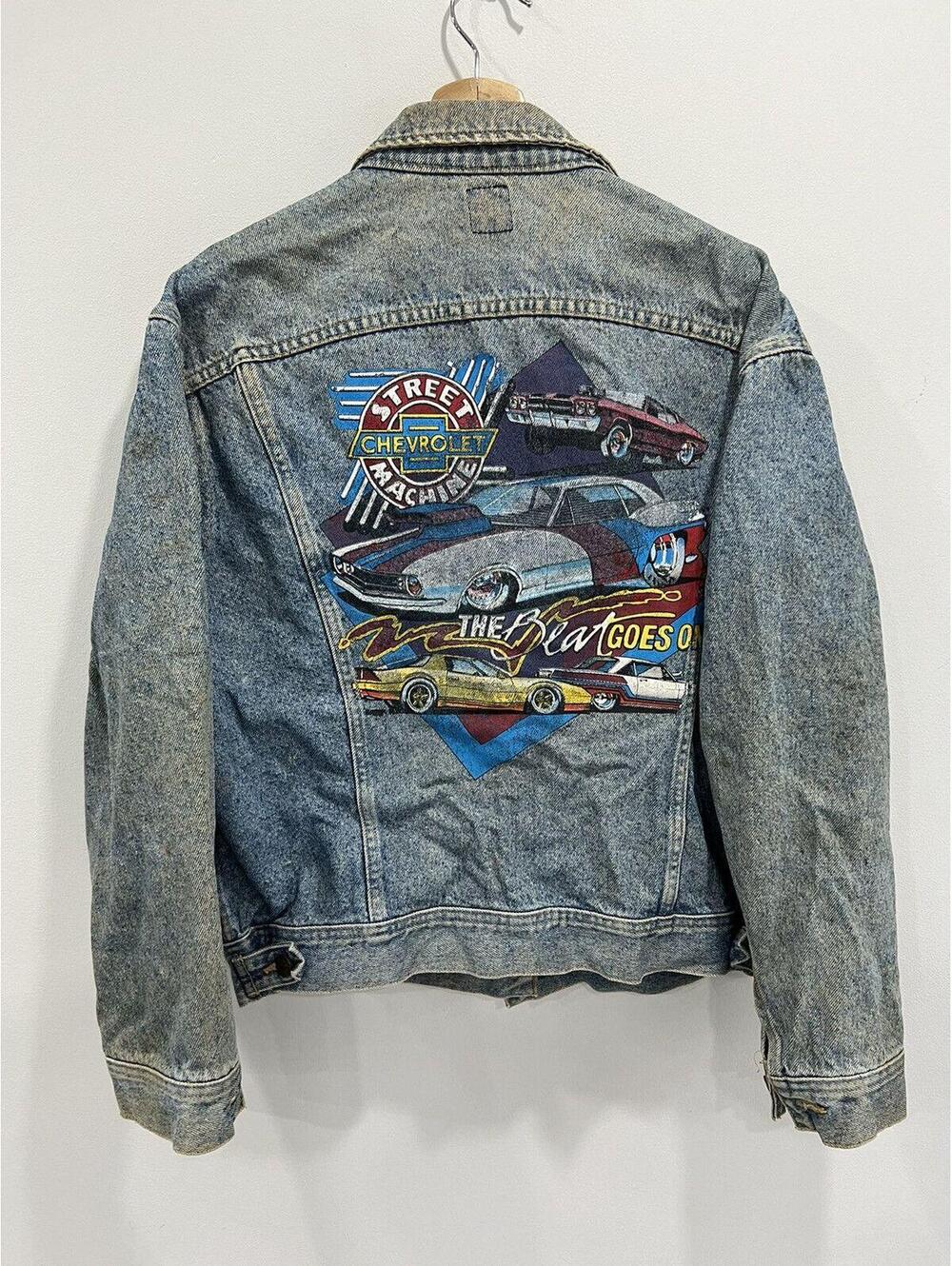 Vintage 70s 80s Lee Denim Jacket Graphic Chevrolet racing
